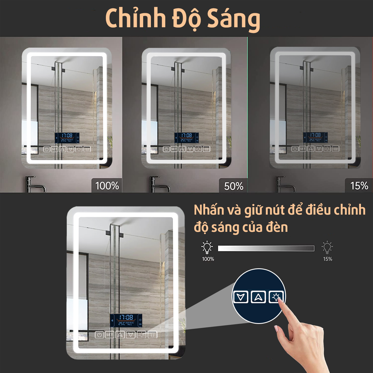 Gương Đèn LED Chữ Nhật Cảm Ứng Thông Minh Treo Tường Nhà Tắm, Phòng Ngủ Legaxi