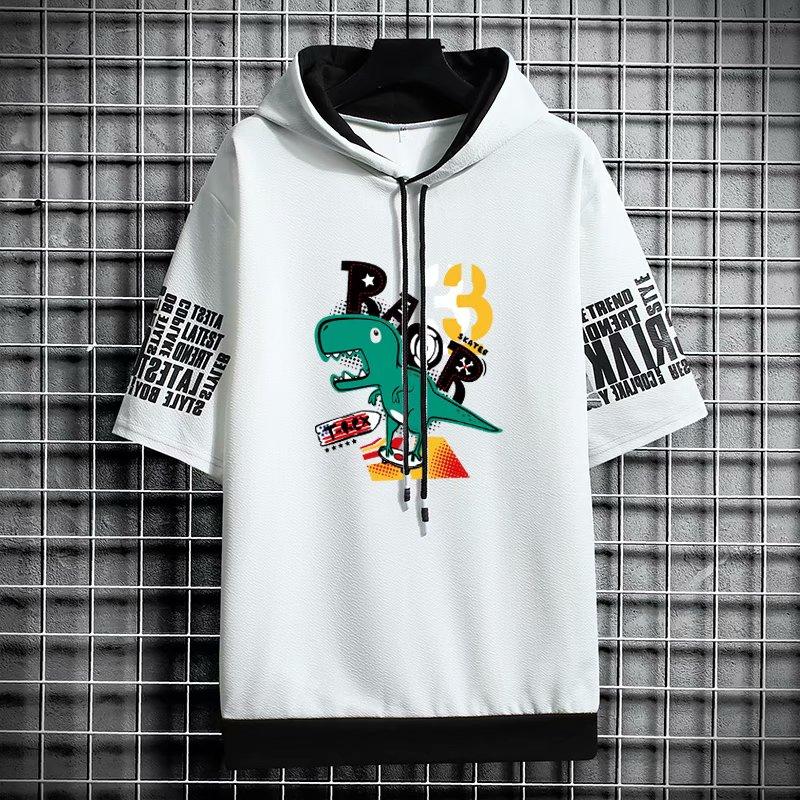 Áo Hoodie Tay Ngắn In Hình Khủng Long Thời Trang 2021 Cho Nam