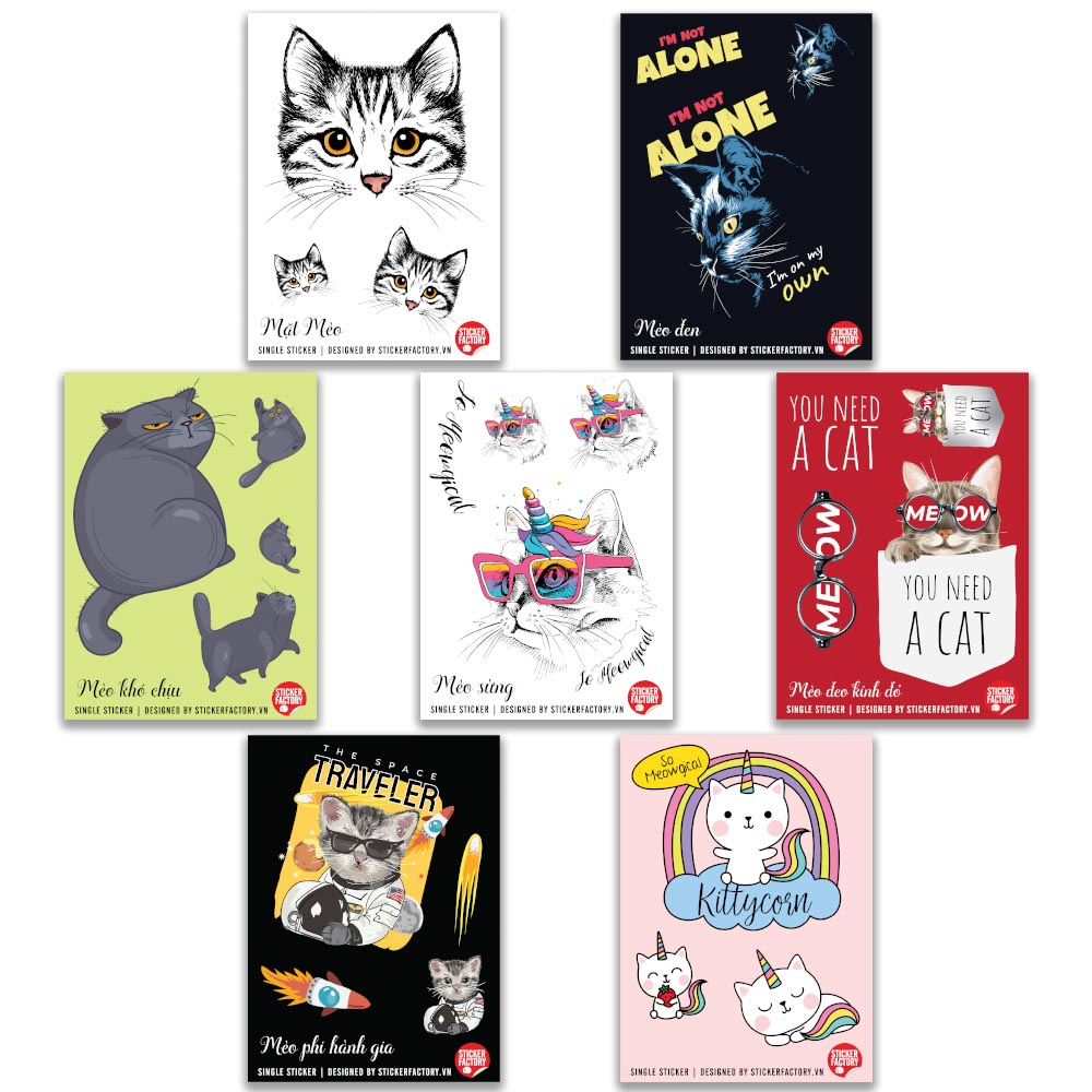 Cats mèo - Combo 7 single sticker hình dán