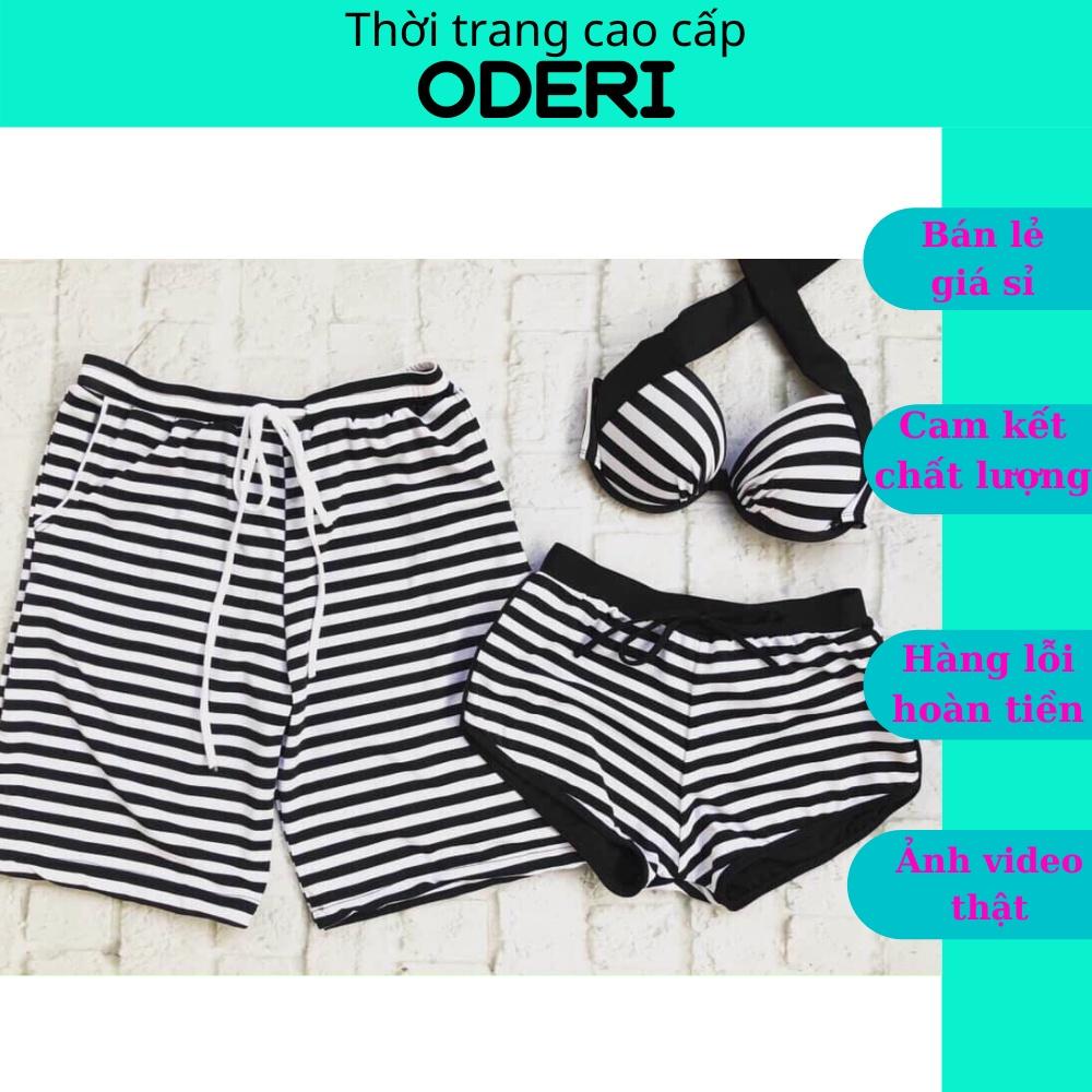 Bikini , Cuple Đôi Nam Nữ Sọc Ngang Trắng Đen Áo Gọng Nâng Phối Quần Rẻ Đẹp ODERI HM-020