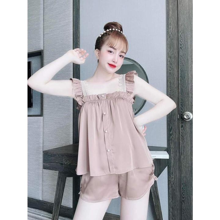 Bộ ngủ đùi cánh tiên mùa hè, Đồ bộ mặc nhà chất satin mềm mát - Phuongaliceshop