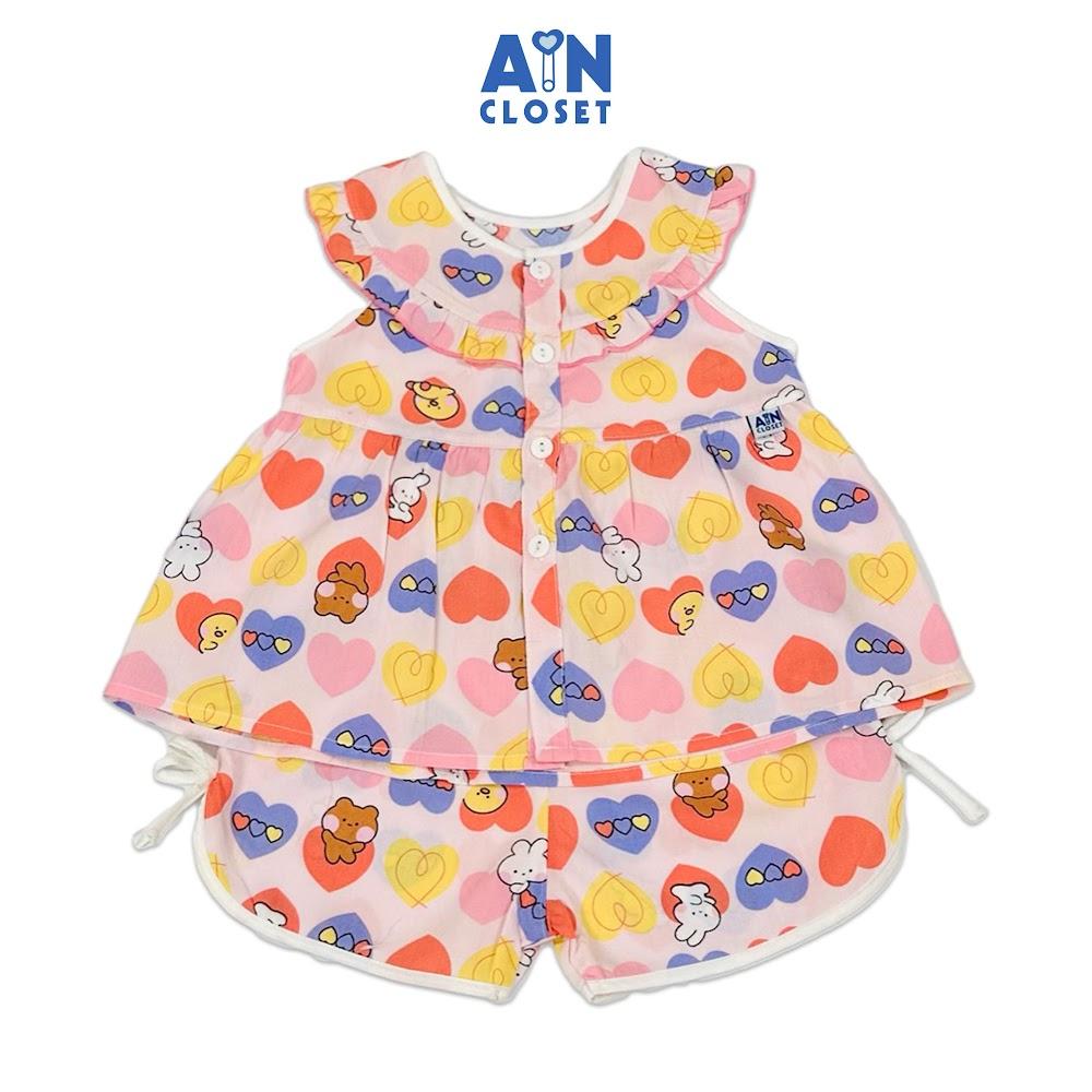 Bộ quần áo Ngắn bé gái hoạ tiết Thỏ Tim Hồng Lanh lụa - AICDBG46ZIU2 - AIN Closet