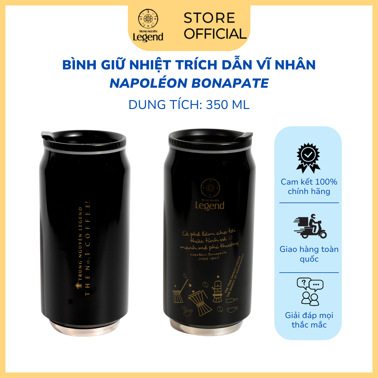 Bình giữ nhiệt Trung Nguyên Legend 350ml – Truyền cảm hứng từ 5 trích dẫn vĩ nhân - Mẫu ngẫu nhiên