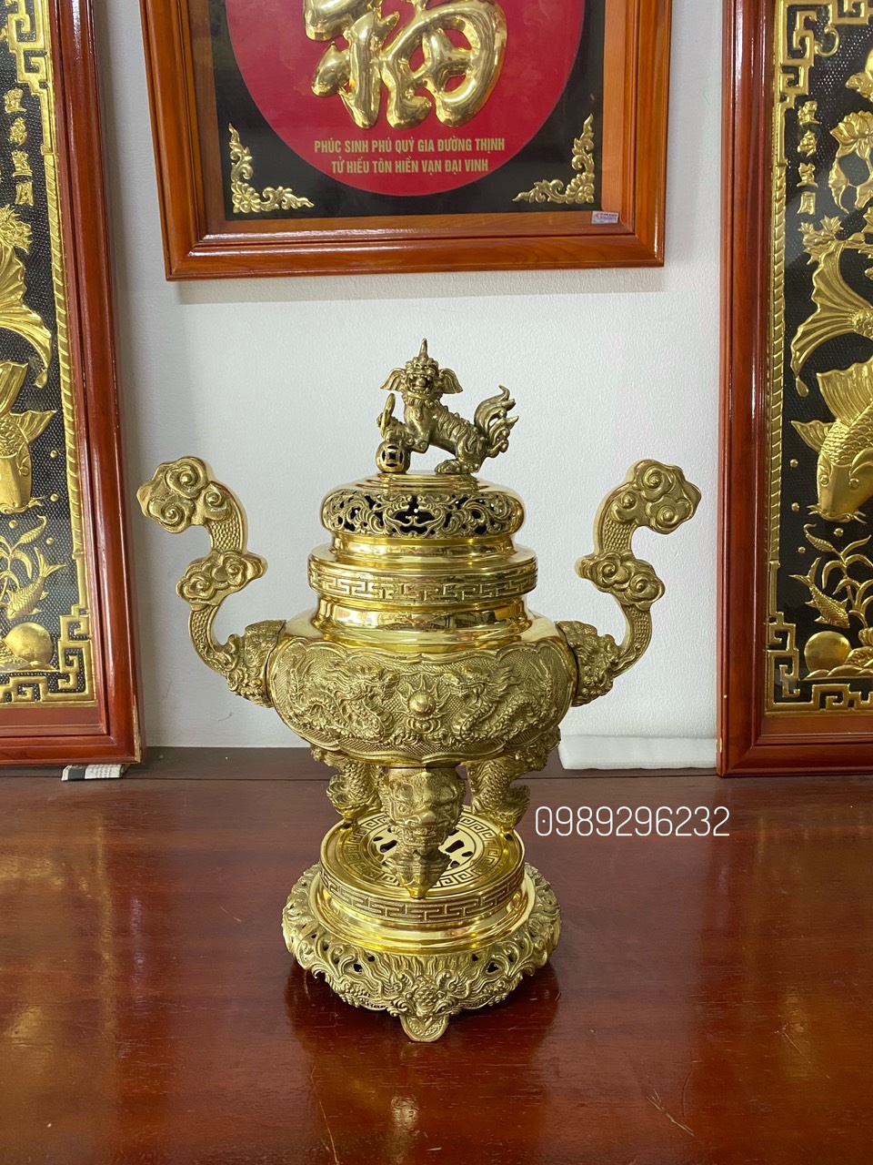 Quả Lư đỉnh đồng vàng phong thuỷ cao 40cm