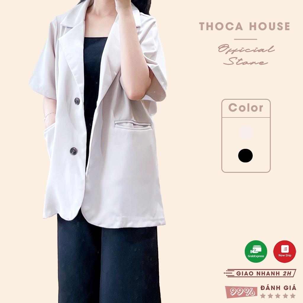 Áo blazer khoác vest tay ngắn túi nấp trơn nhiều màu THOCA HOUSE may thiết kế, chuẩn form phù hợp mọi lứa tuổi