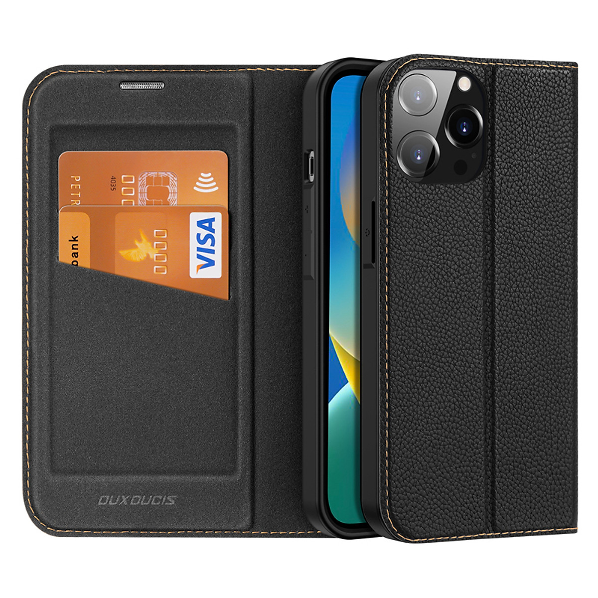 Bao da cho iPhone 14 Pro Max hiệu Dux Ducis SafeGuard Card chống sốc - Hàng nhập khẩu