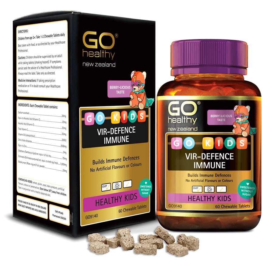 GO KIDS VIR-DEFENCE IMMUNE 60 VIÊN- Viên nhai tăng sức đề kháng chotrẻ 2+ nhập khẩu chính hãng GO Healthy New Zealand