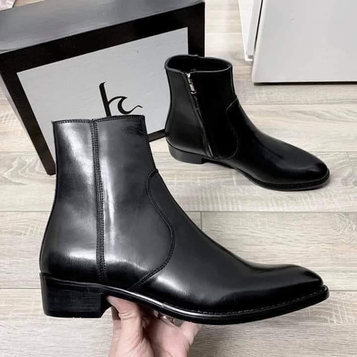 Giày nam Ziip Boots Khóa Kéo Streetwear Da Bò Đế Phíp Cao Cấp .kèm Phụ Kiện