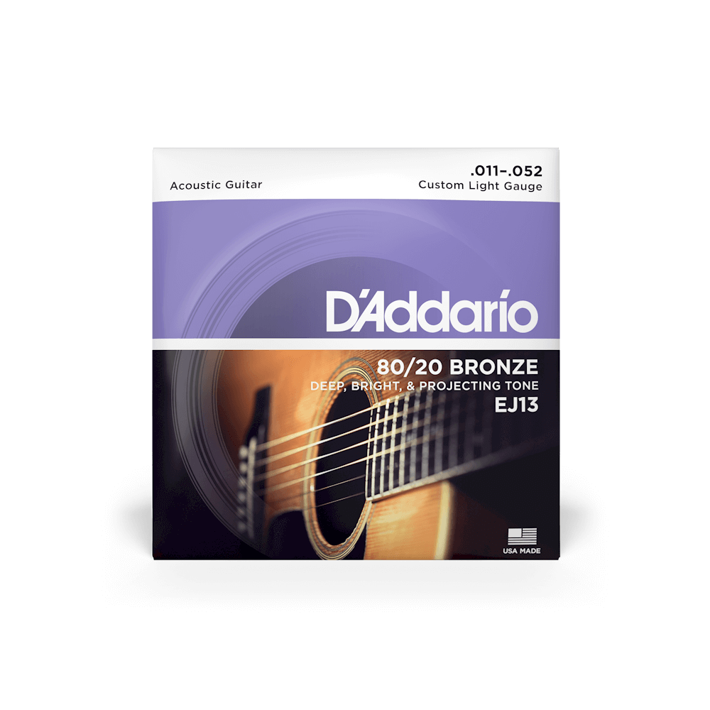 Bộ dây đàn Guitar Acoustic - D'Addario EJ13 - 80/20 Bronze, Custom Light Gauge 11-52 - Hàng chính hãng