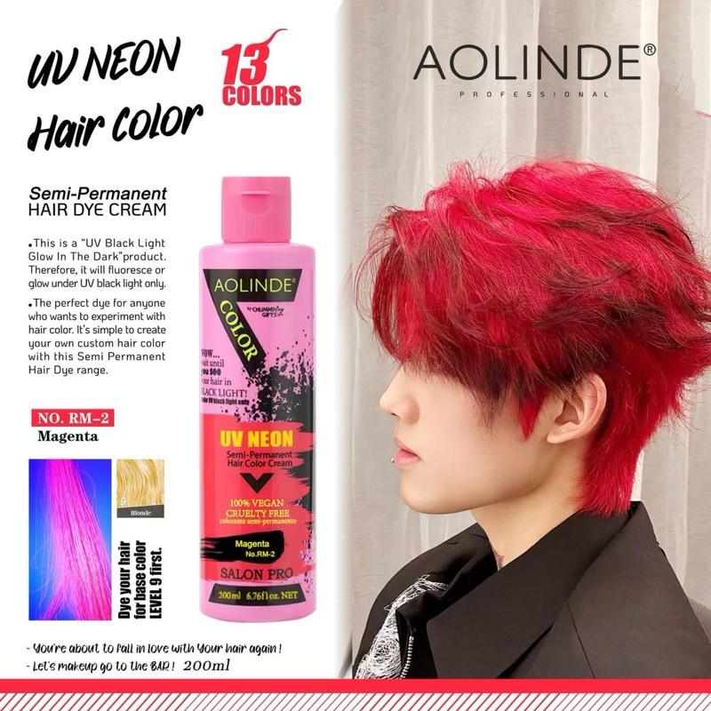 Kem nhuộm tóc Semi UV Neon không Amoniac trên nền tóc tẩy Level 9 - Aolinde Màu Đỏ Magenta 200ml + Gội xả gói Karseell 15ml