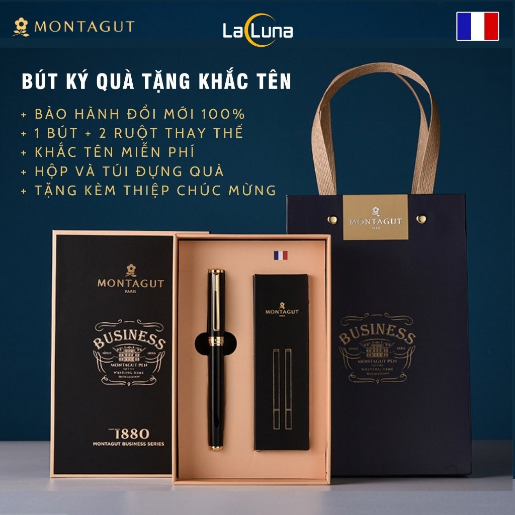 Quà tặng Bút ký KHẮC TÊN  cao cấp MONTEGUT hộp FULLBOX có tặng túi và THIỆP gửi thầy cô giáo, sếp,bạn bè đối tác
