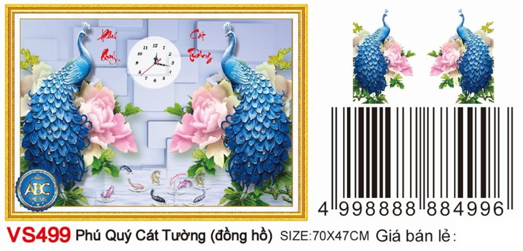 Tranh đính đá phú quí cát tường VS499 - 70 x 47 cm - chưa đính