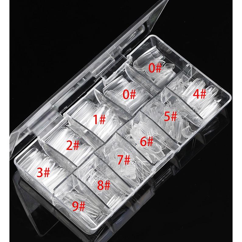 Móng úp form bầu tròn nhọn HSM Jieliya hộp 500 móng giả đủ 10 size chất liệu nhựa siêu dẻo chuẩn Hàn
