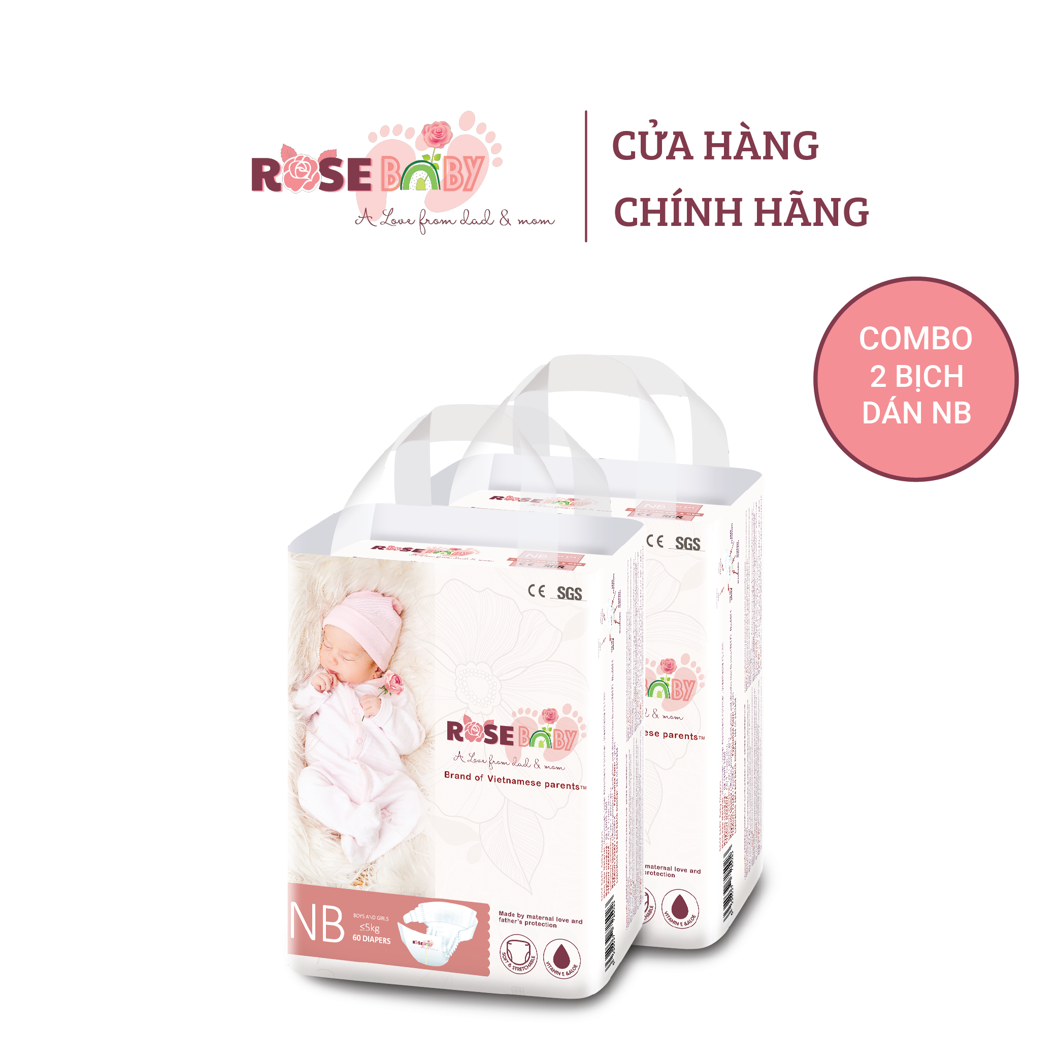 COMBO 2 BỊCH TÃ DÁN ROSEBABY SIZE NEWBORN60