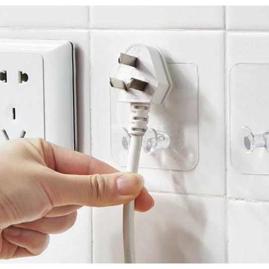 Móc Dán Tường Kẹp Giữ Dây Điện, Phích Cắm Điện/ Kê Đỡ Sạc Điện Thoại - Móc Treo Đồ Đa Năng
