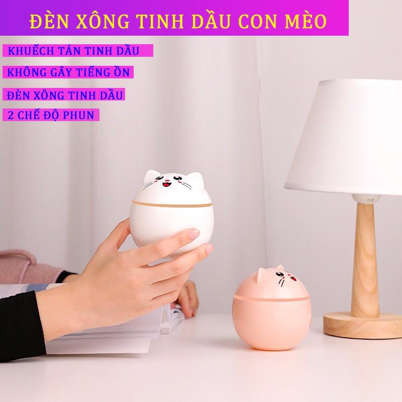 Đèn Xông Tinh Dầu Mini, Máy Phun Sương Tạo Ẩm CON MÈO, Máy Xông Tinh Dầu