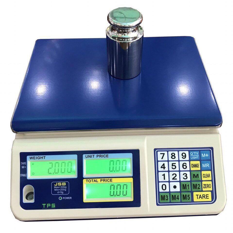 Cân điện tử tính tiền JPA 30kg, màn hình led số đen, đèn nền xanh