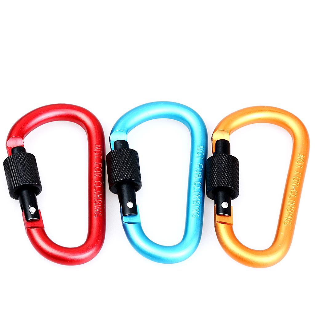 10Pieces D Ring Carabiner Screw Lock Climbing Buckle Snap Spring Clip Aluminum Alloy Hook Keychain for Camping Outdoor Activity
