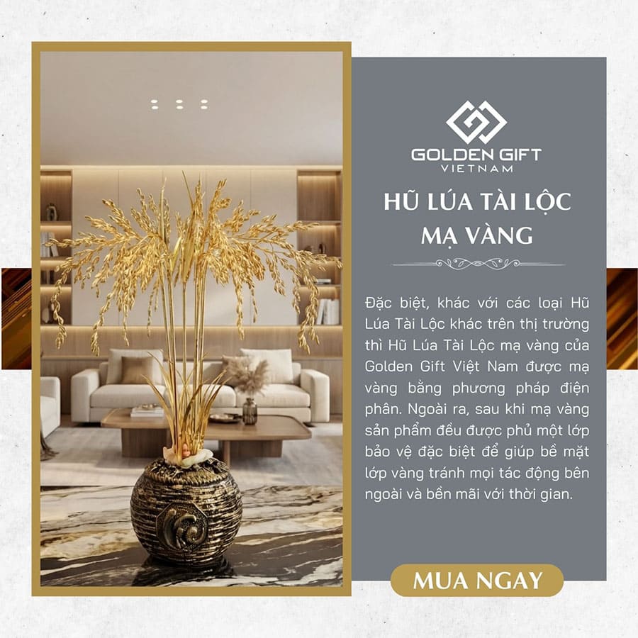 Hũ Lúa Tài Lộc Mạ Vàng 24K Golden Gift Việt Nam – Quà Tặng Tân Gia, Khai Trương, Phong Thuỷ May Mắn