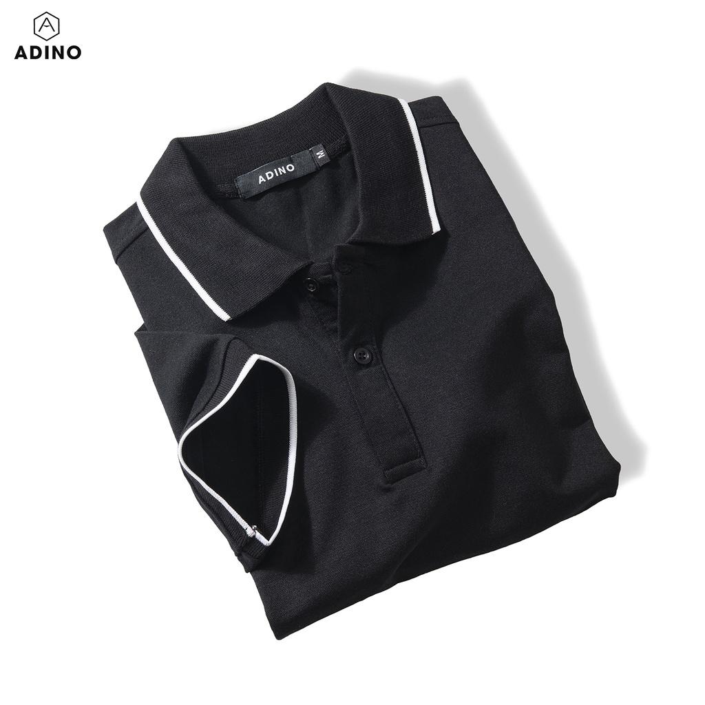Áo polo nữ ADINO màu đen phối viền vải cotton co giãn dáng công sở slimfit hơi ôm trẻ trung APN02