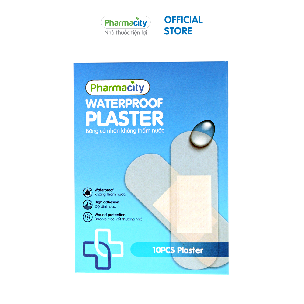 Băng cá nhân Pharmacity Waterproof Plaster không thấm nước - 02 kích thước (Hộp 10 miếng)