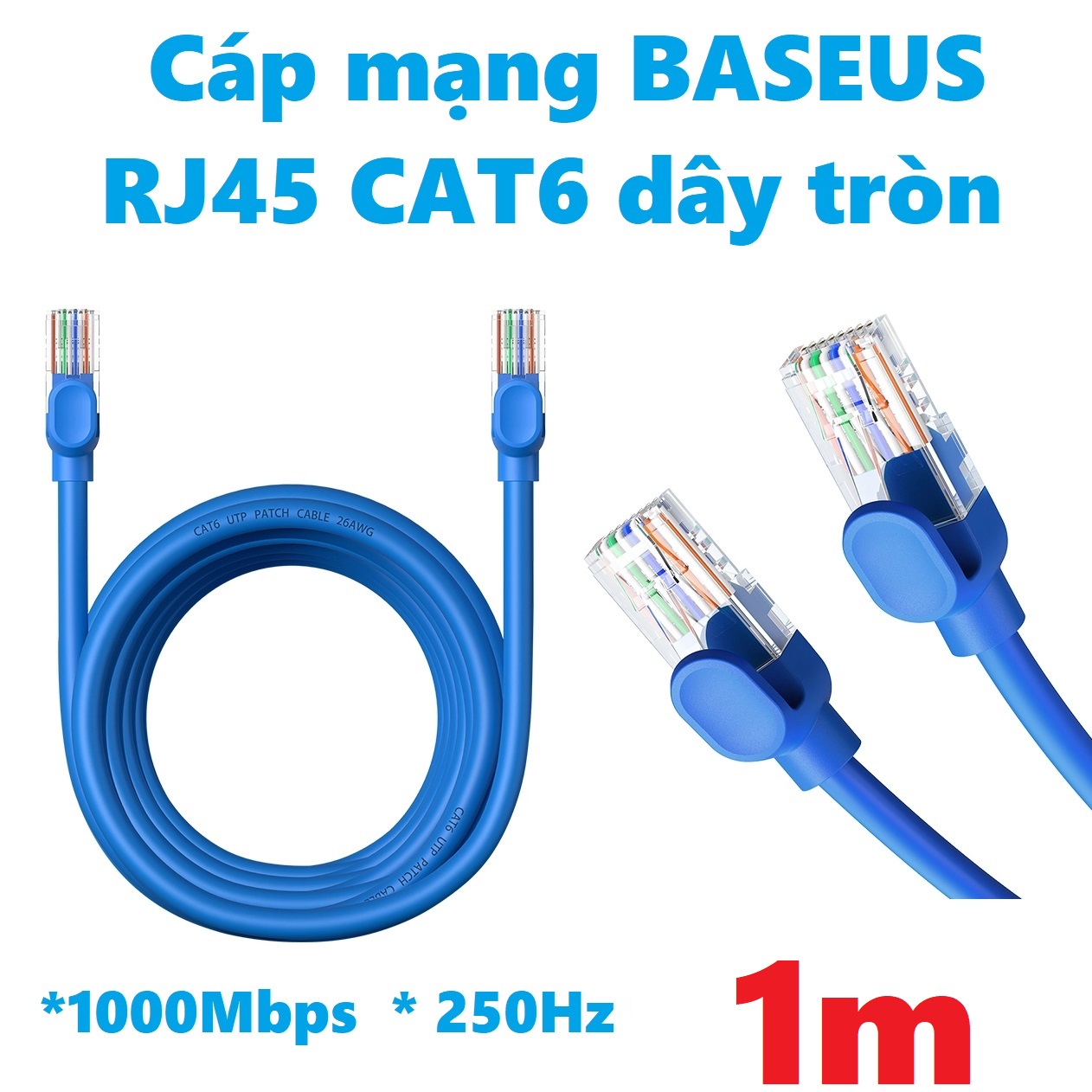 Cáp mạng LAN Cat6 tốc độ 1000Mbps dây tròn nhựa PVC bền Baseus CAT6 Ethernet Round Cable _ Hàng chính hãng