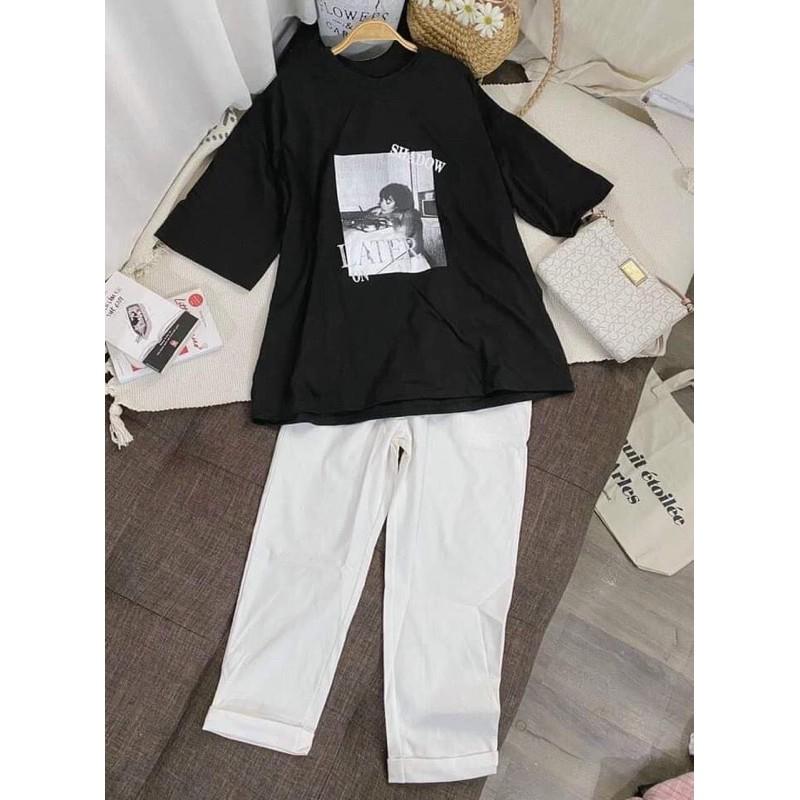 Sét áo ô vuông cô gái + quần kaki trắng HS7