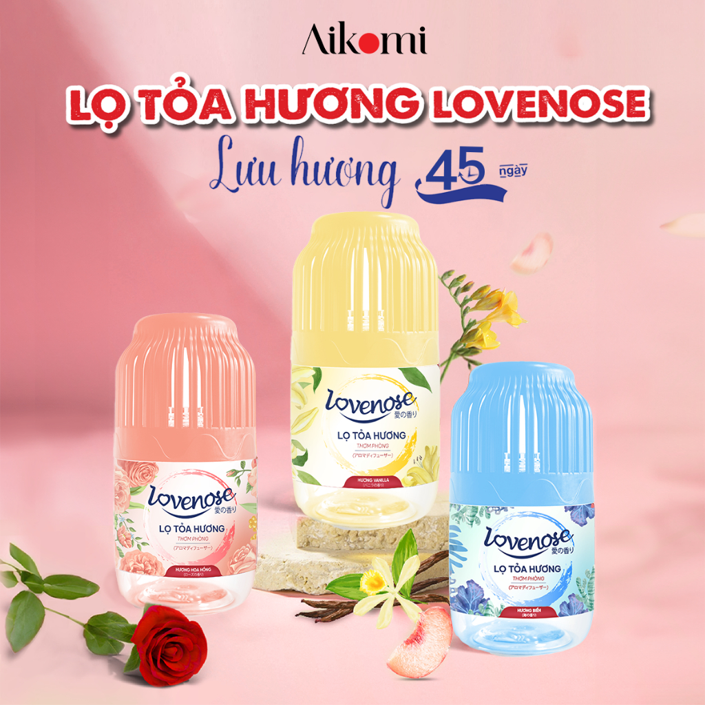 Lọ tỏa hương Lovenose thơm 60 ngày, an toàn, thanh lọc không khí, sáp khử mùi phòng thế hệ mới 250ml
