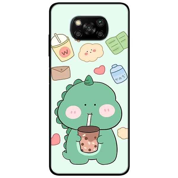 Ốp lưng dành cho Xiaomi Poco X3 mẫu Khủng Long Uống Trà Sữa