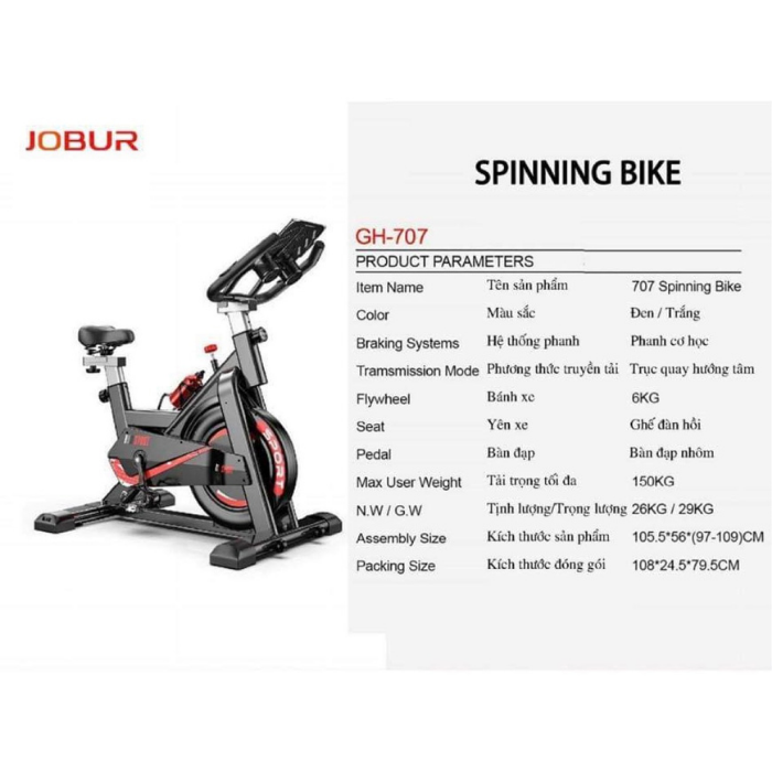 Xe Đạp Tập Thể Dục Tại Nhà JOBUR SPINBIKE GH-707S Hiển Thị Đầy Đủ Chỉ Số - Hàng Chính Hãng