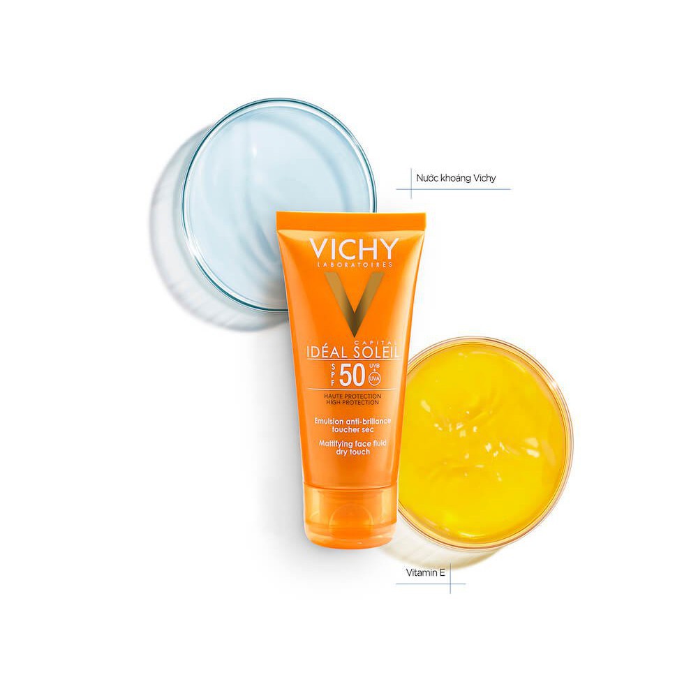 Kem Chống Nắng Bảo Vệ Da Mặt Không Gây Nhờn Rít Vichy Ideal Soleil Mattifying Face Fluid Dry Touch SPF50 50ml