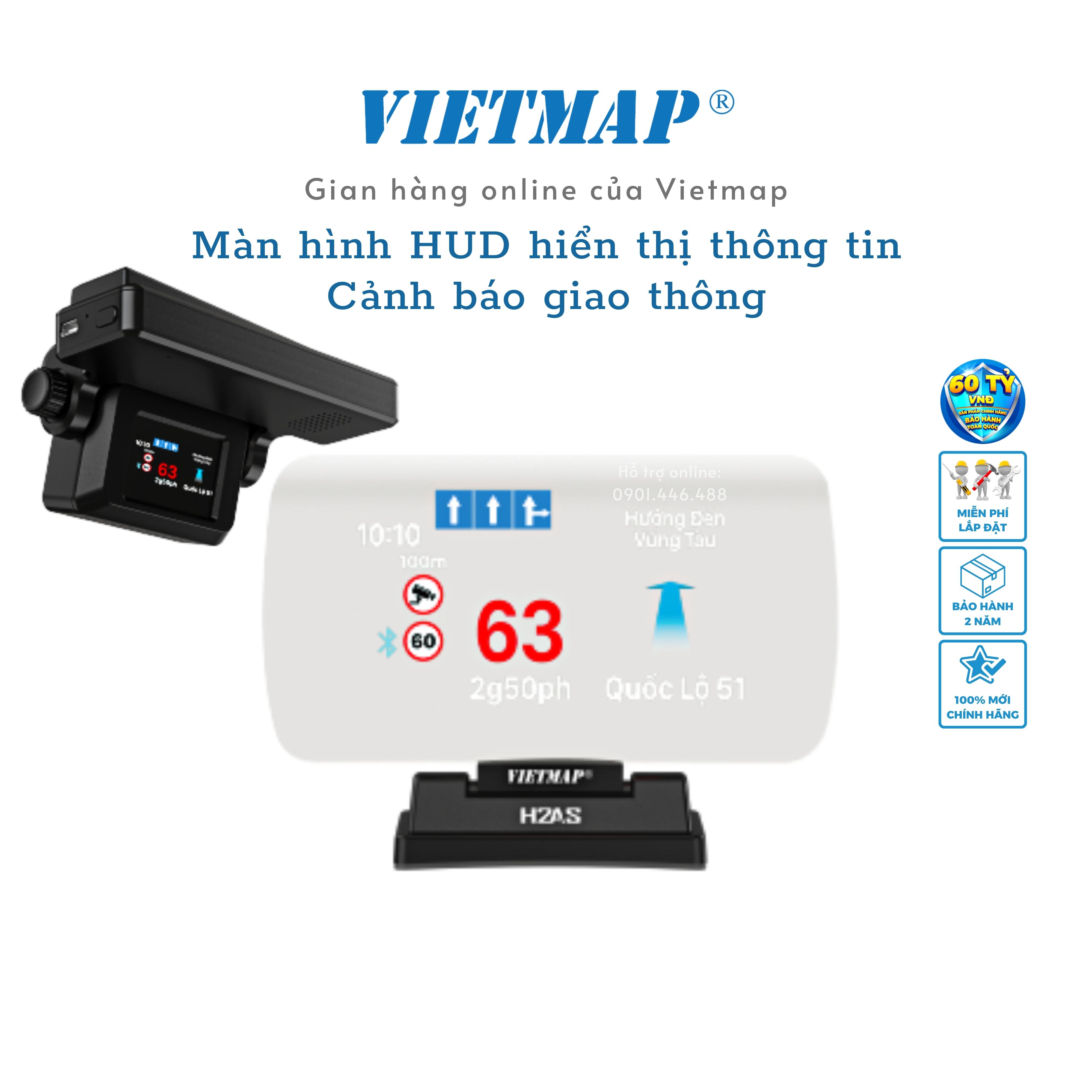 Vietmap H2AS - Màn hình HUD hiển thị kính lái thông tin Cảnh báo giao thông - Hàng chính hãng