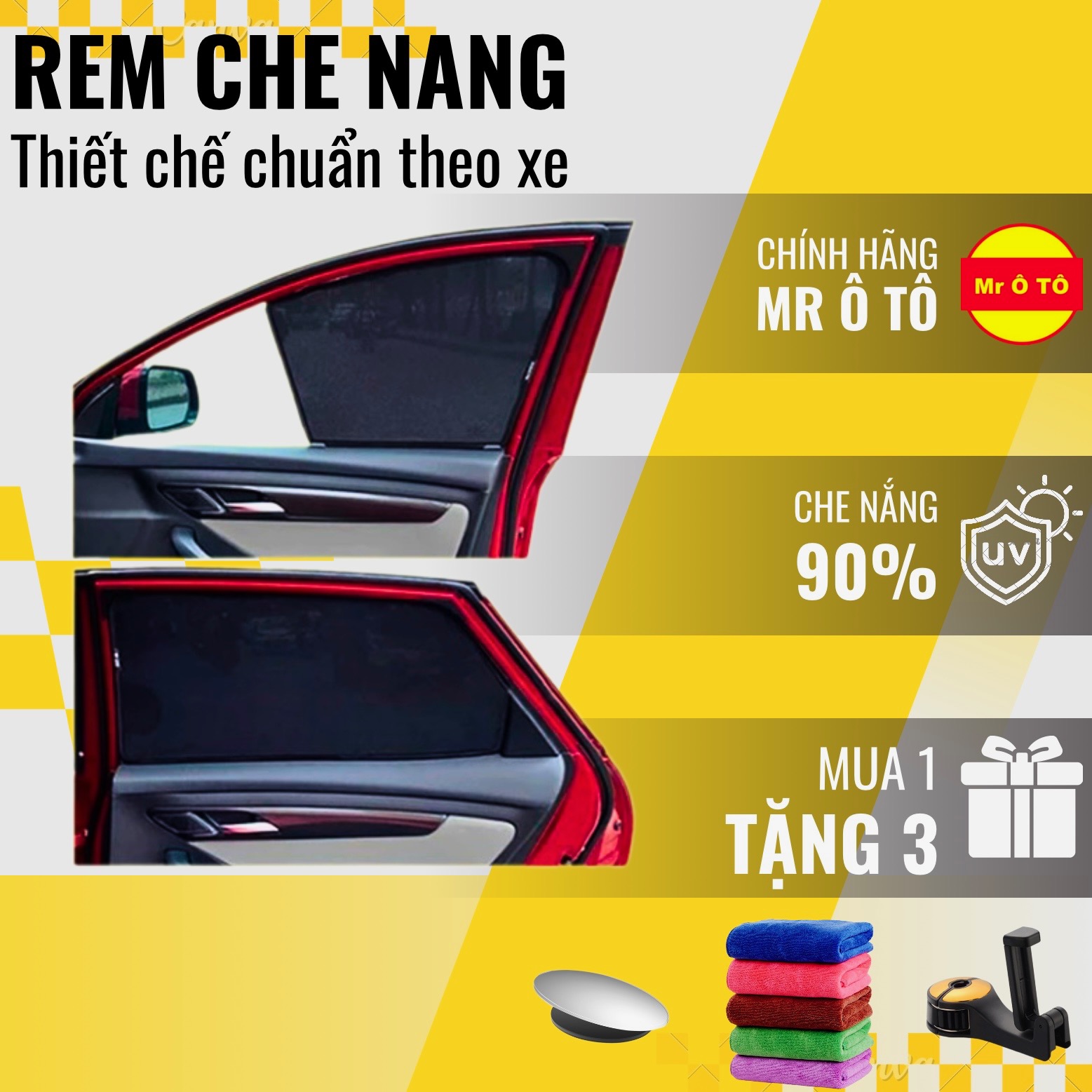 Rèm Che Nắng Xe Huyndai Santafe Loại 1 Mr.OTO. Bảo Hành 24 tháng. Cam Kết Chuẩn Khít Theo Xe