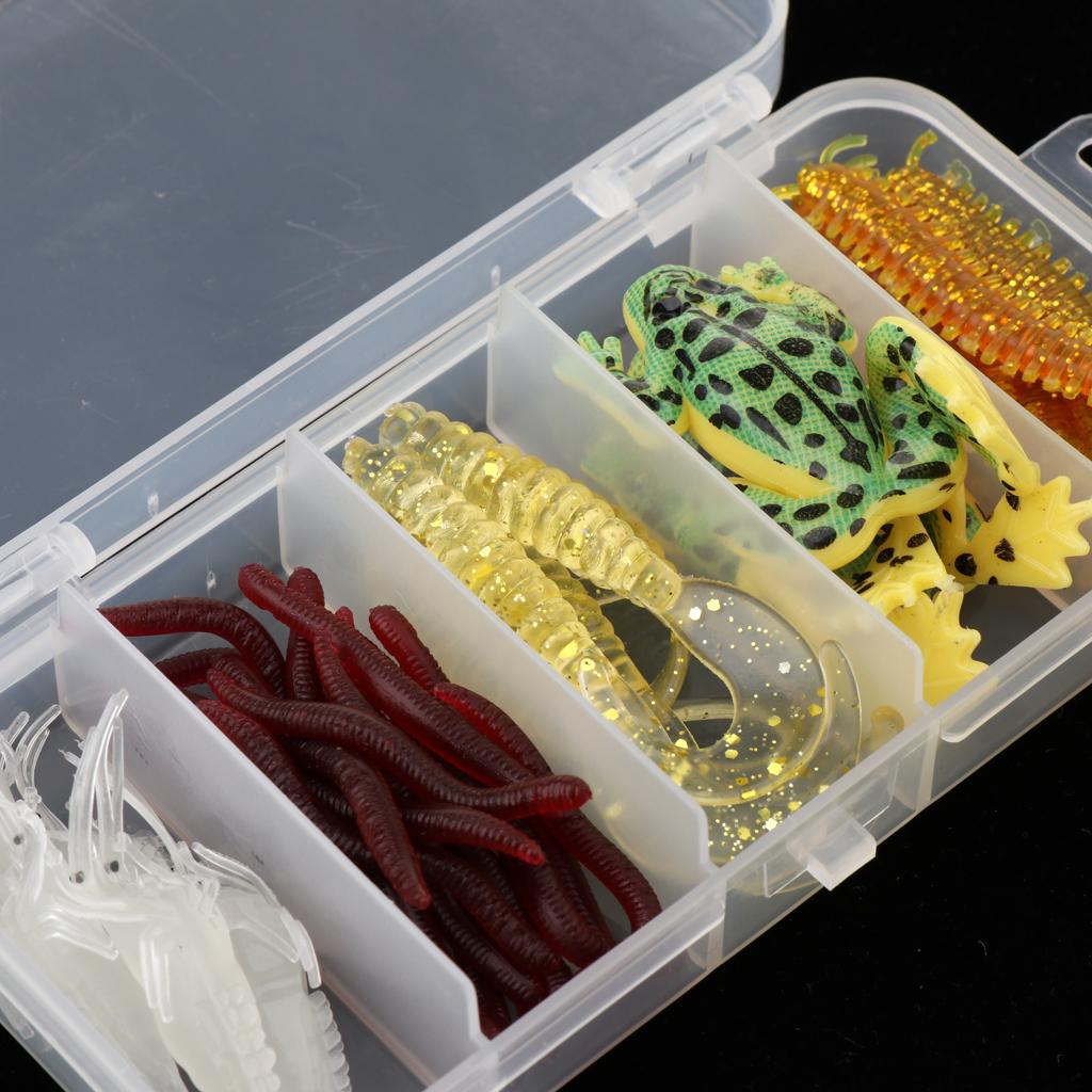 37pcs Soft Silicone Fishing Lures Bait Earthworms Worm Centipede Frog Shrimp