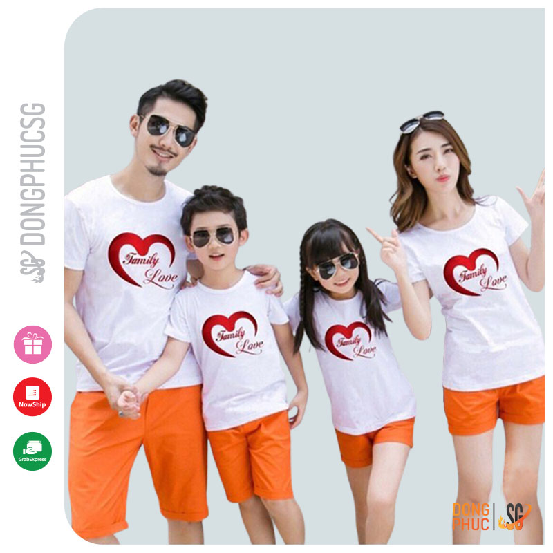 Áo gia đình Family Love Đồng phục gia đình 3/4/5 người giá rẻ Thun cotton dày dặn Màu trắng GD330T