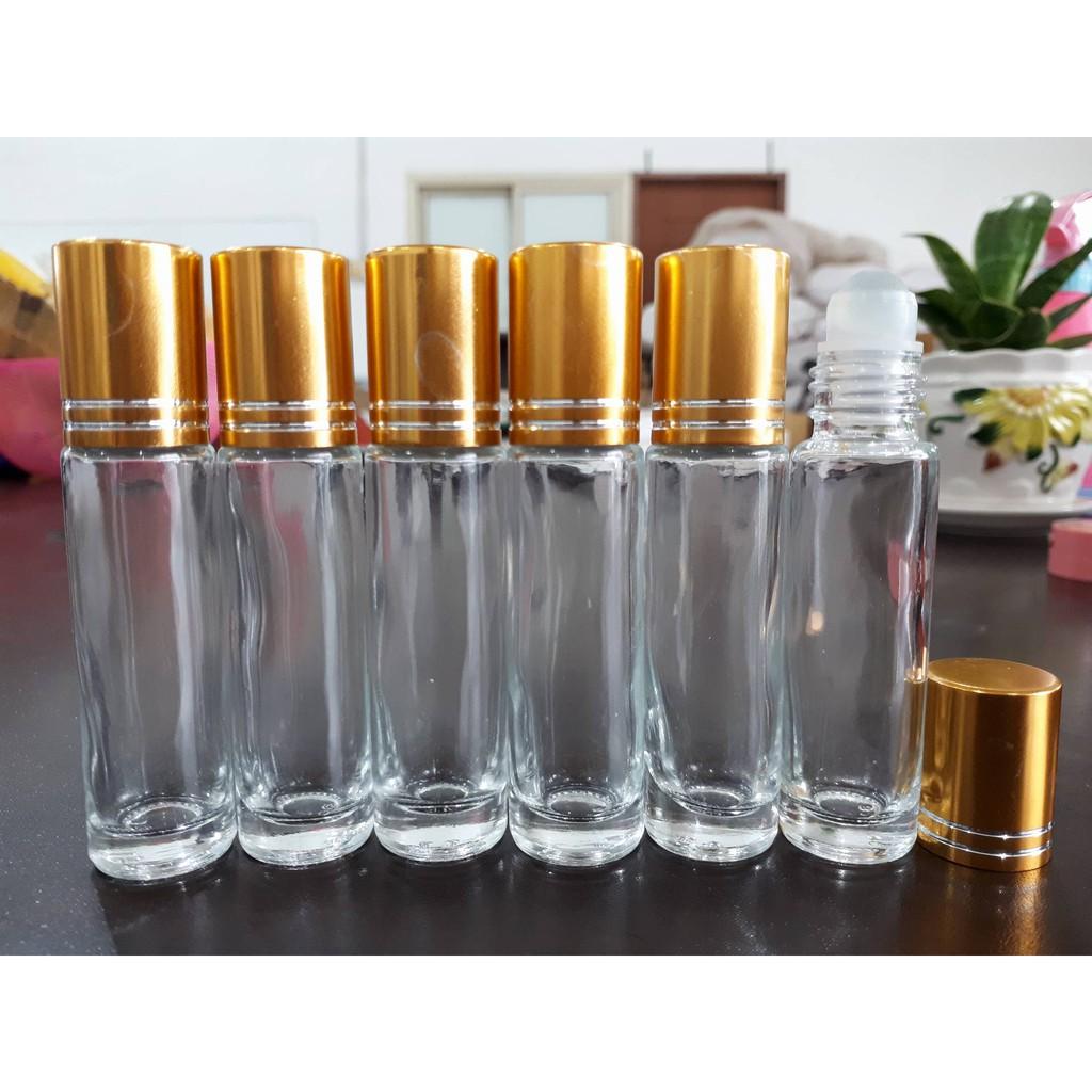 Chai Nước Hoa Thủy Tinh 10ML Dạng Lăn Siêu Xinh Nắp Vàng hoặc Bạc