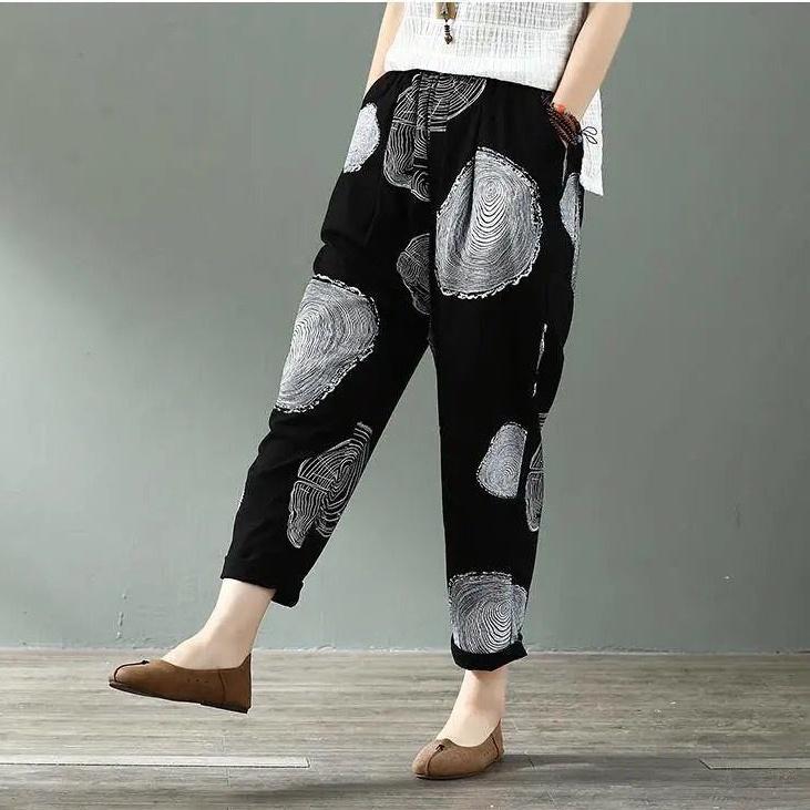 Quần bomber nữ họa tiết chất vải thô linen mềm mát, thời trang phong cách trẻ - Đen