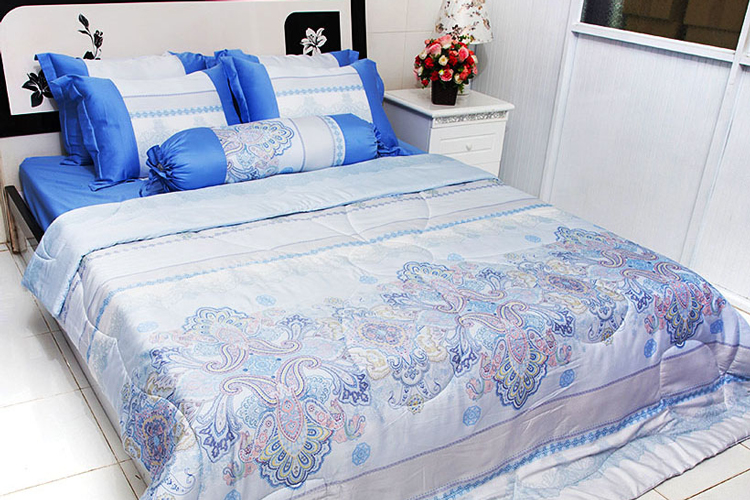 Bộ Drap & Chăn Chần Lụa Tencel Bee House F002 - Xanh Dương