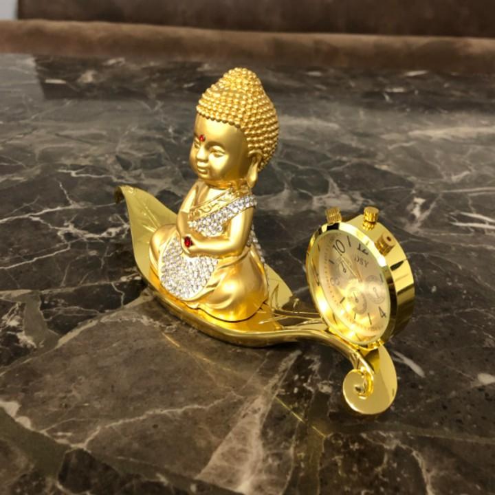 Tượng phật đúc đồng mạ vàng, kiêm đồng hồ trang trí trên bàn làm việc, taplo ô tô, xe hơi cao cấp - Mã A72542