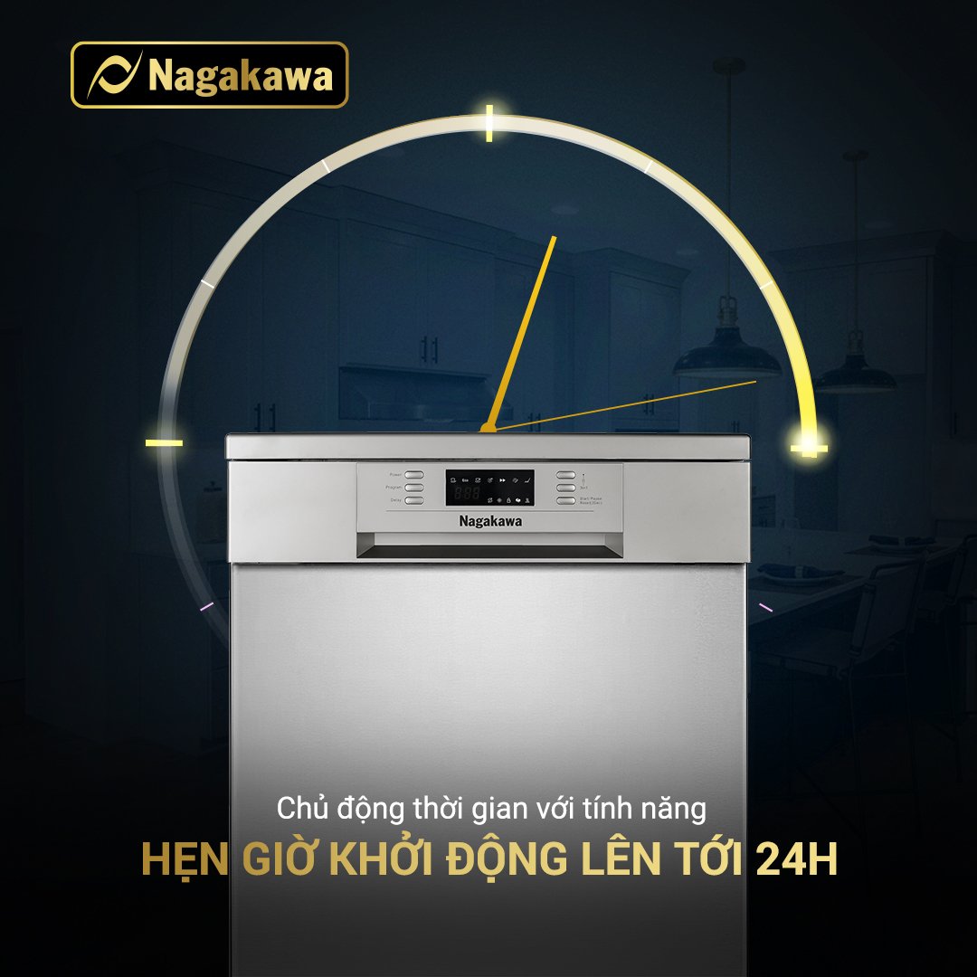 Máy rửa bát 14 bộ cao cấp Nagakawa NAG3602M14 - Made in Malaysia -  Hàng Chính Hãng