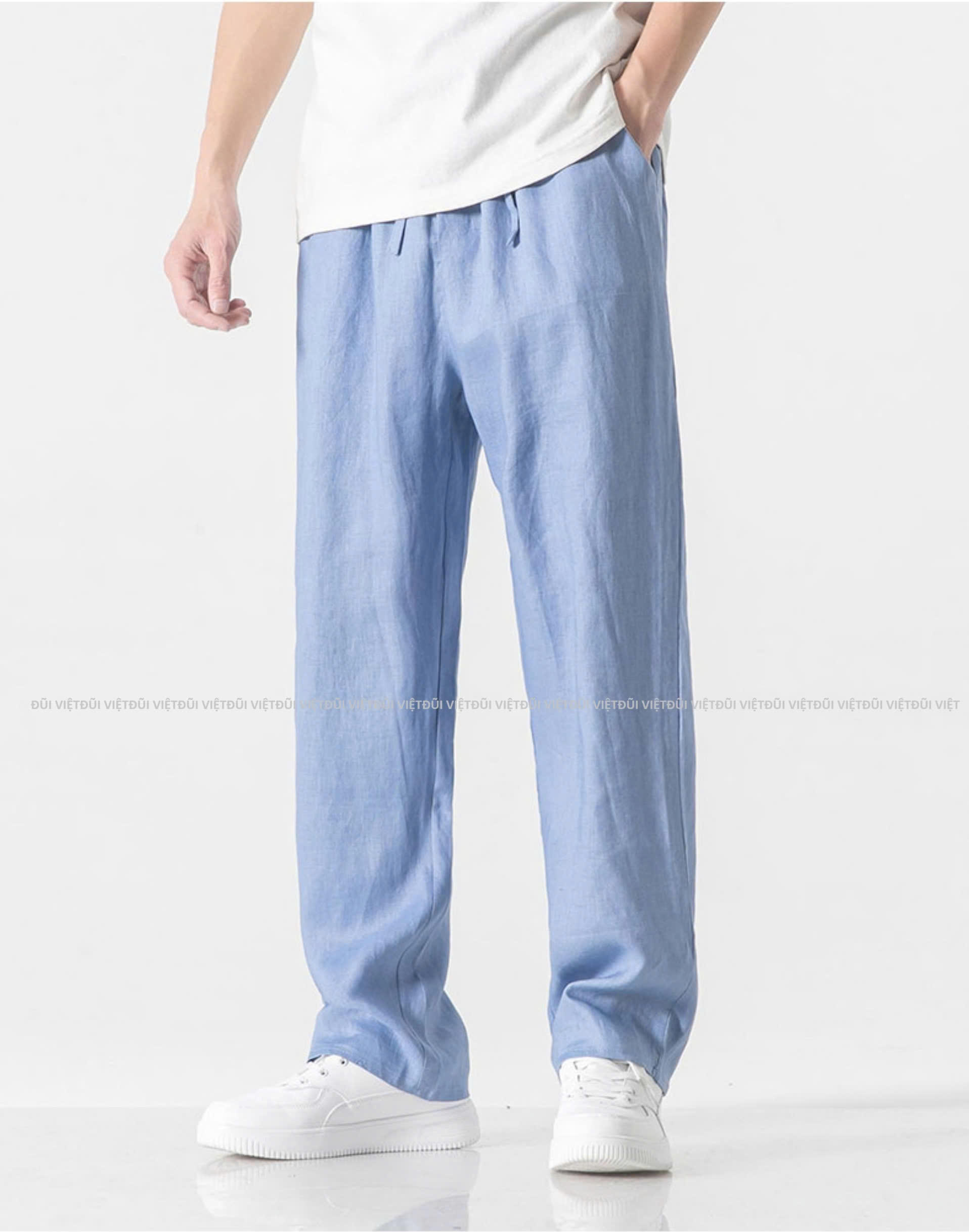Quần dài nam ống suông, phong cách đường phố, chất linen bột premium cao cấp, có dây rút eo dễ mặc thoải mái Qd10
