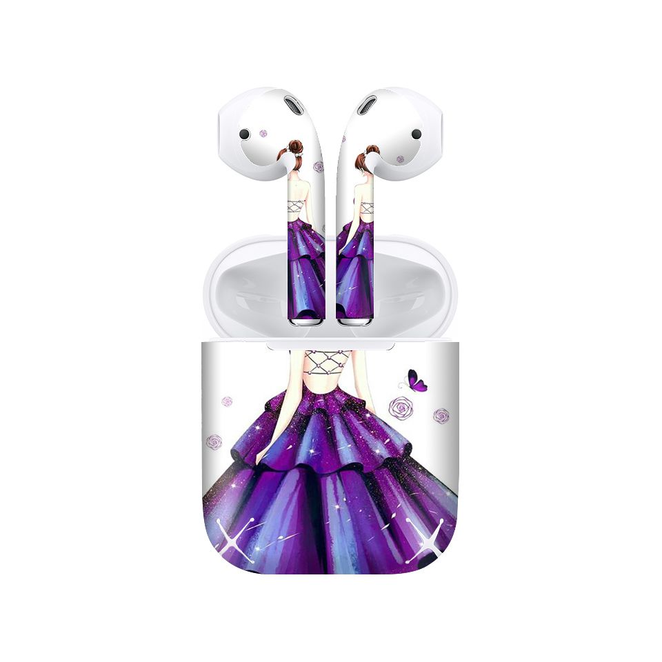 Miếng dán skin chống bẩn cho tai nghe AirPods in hình Cô gái váy tím - Gin019 (bản không dây 1 và 2)