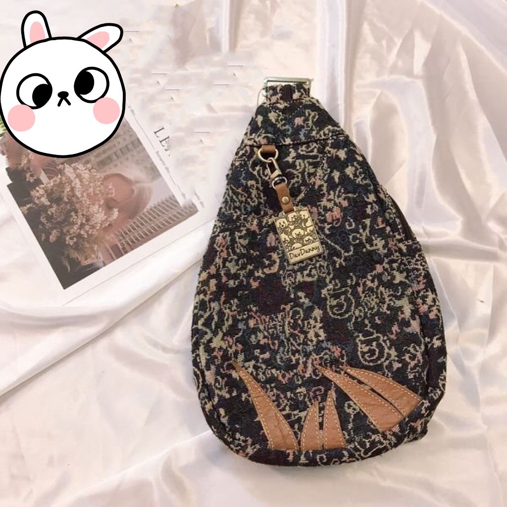 Túi bao tử ,túi đeo chéo nữ 2 ngăn với 5 chiếc là và thêu hoa văn cổ điển siêu xinh - DD144F899