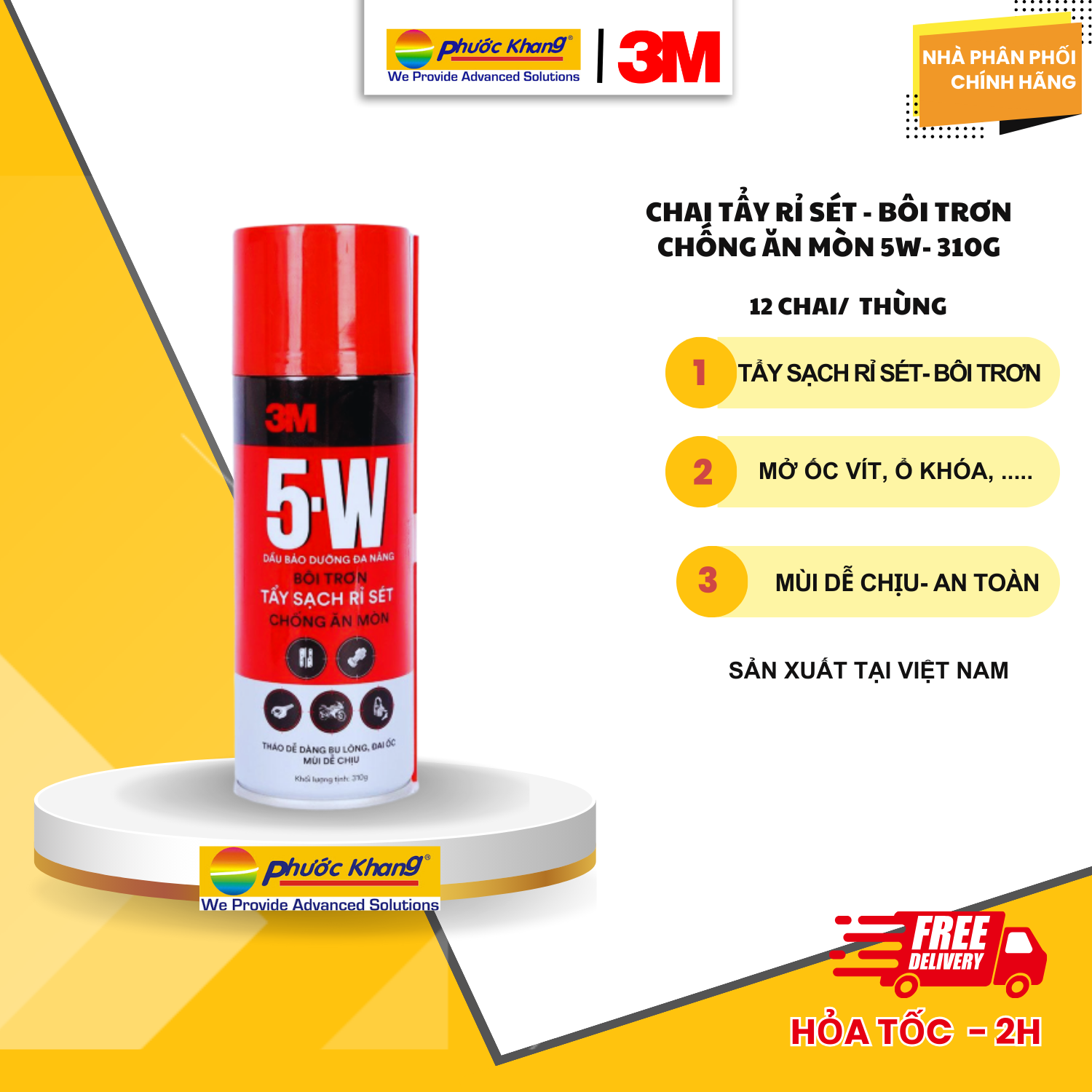 Chất Tẩy Rỉ Sét Và Bôi Trơn 3M 5-W 310g - Hàng chính hãng - Tẩy sét, bôi trơn các loại ổ khóa, khe cửa lùa, đẩy nước ra khỏi ổ khóa xe, bugi, công tắc ôtô xe máy sau khi rửa xe, ngập nước.