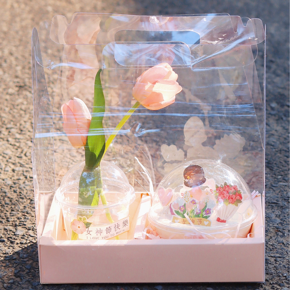 Hộp Đựng Bánh Và Hoa Hộp Quà Tặng MICA Trong Suốt 2 Ngăn Cho Sinh Nhật Valentine 8/3