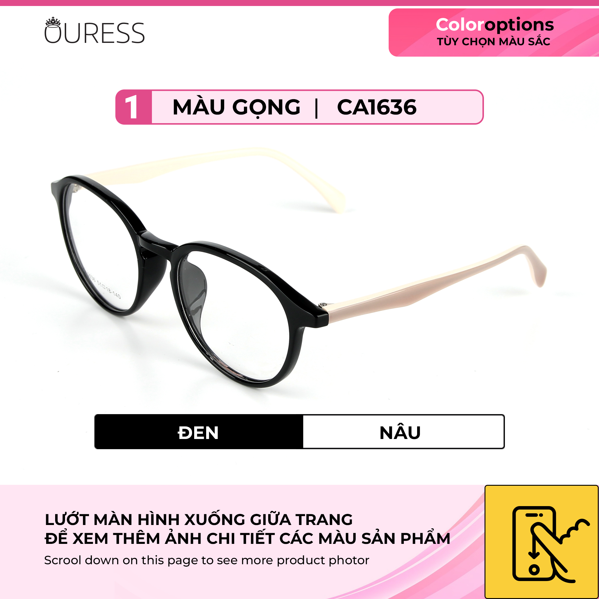 Gọng kính nhựa dẻo tr90 thời trang nam nữ Ouress CA1636