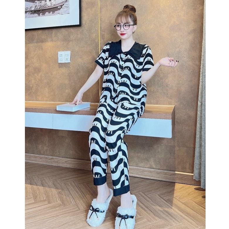 Đồ bộ pijama lụa mango họa tiết sóng mềm mịn thoáng mát