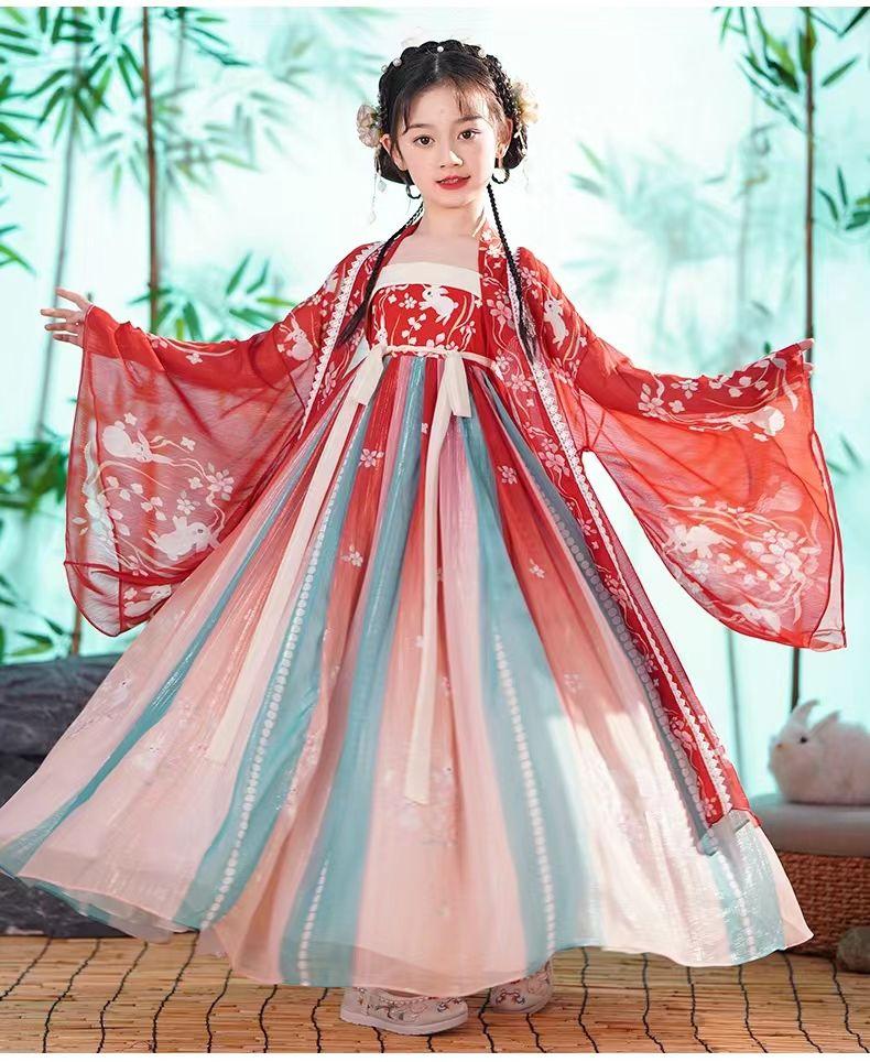 SHUANGYAN Cô gái Hán phục mùa xuân mùa hè Trung Quốc váy ngắn trẻ em Đường trang cô gái siêu tiên cổ trang phục mùa thu