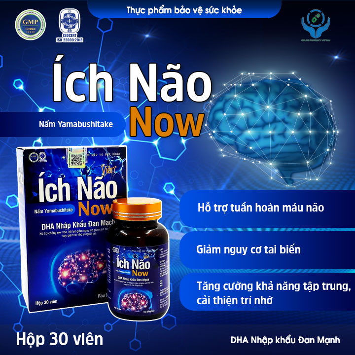 Viên uống bồi bổ Ích Não Now giúp cải thiện chứng hay quên đau đầu chóng mặt mất ngủ tăng cường trí nhớ. Hộp 30 viên