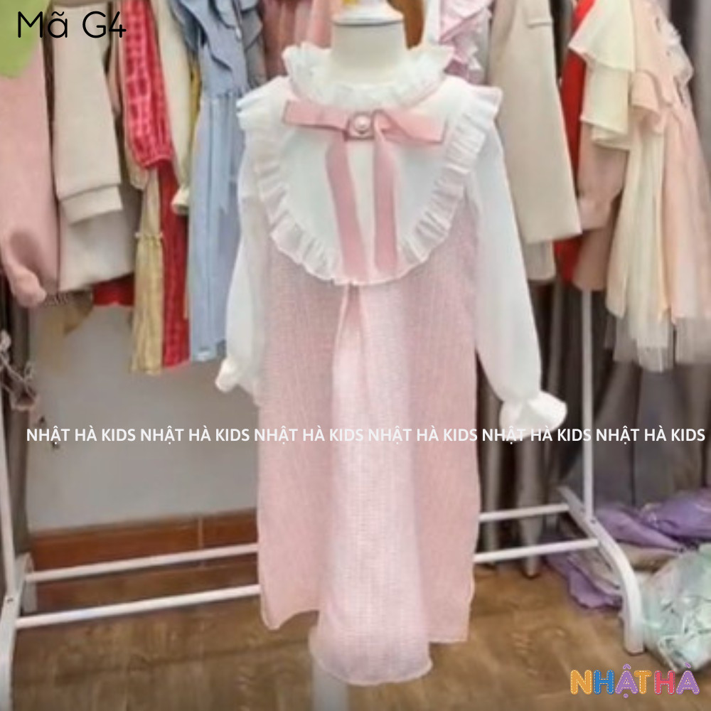 Váy xinh cho bé gái M2 size đại 11-45kg chất lụa mềm, phối với dạ tweed mỏng